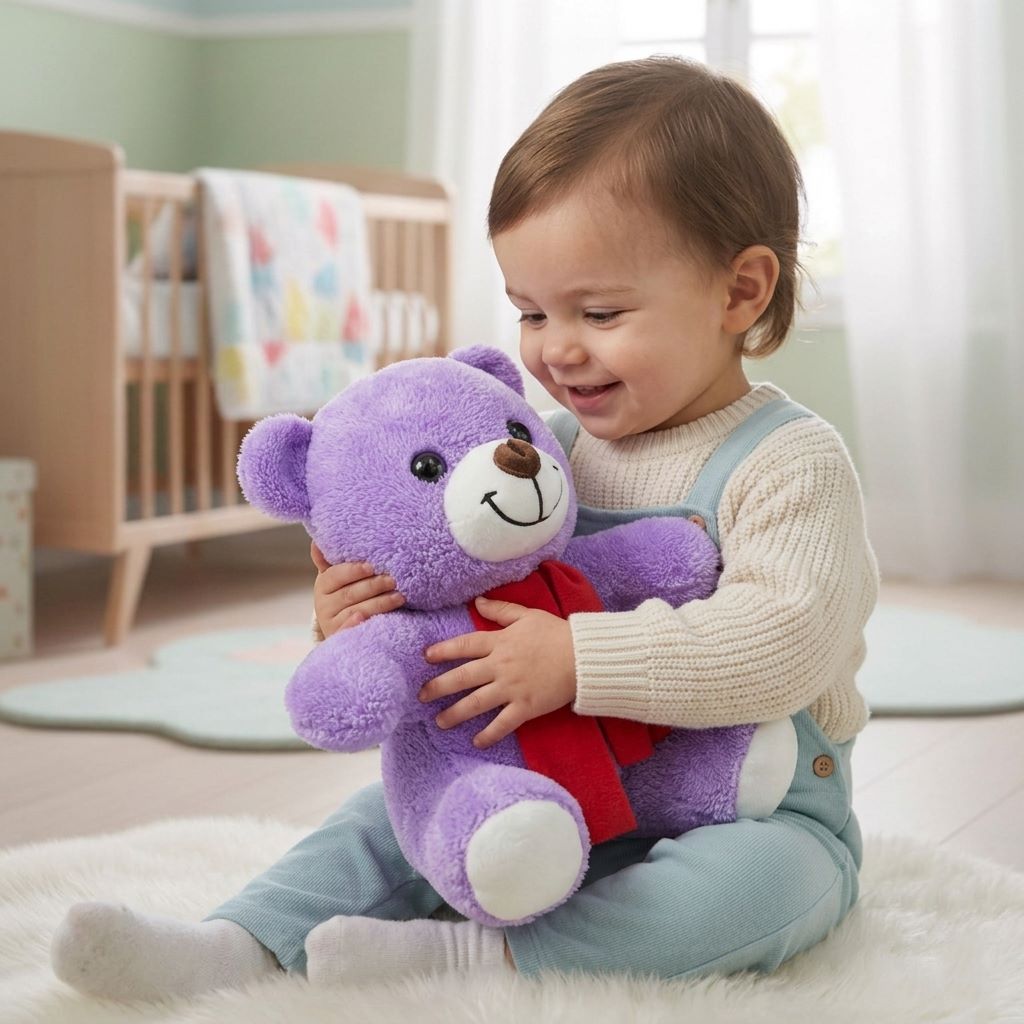 Kırmızı Atkılı Mor Oyuncak Ayıcık