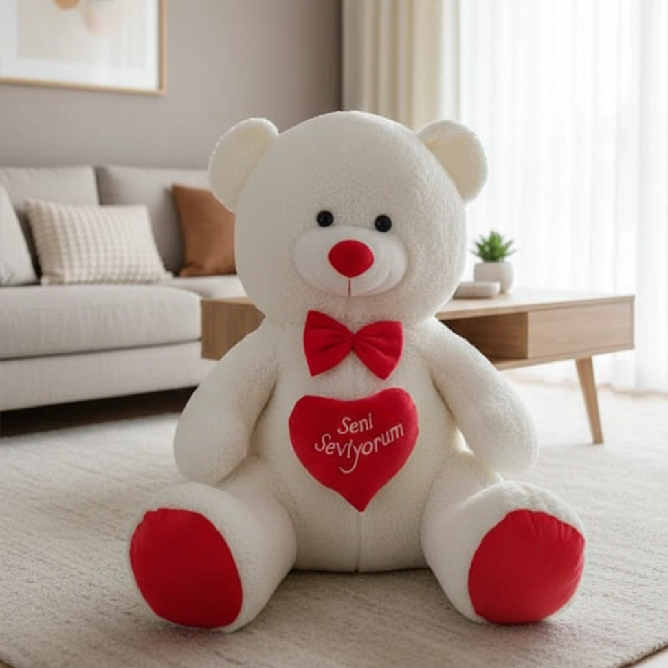 Seni Seviyorum Kalpli Beyaz Oyuncak Ayıcık